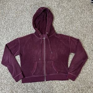 Aeropostale Maroon Medium Hooded Jacket Cropped Velvet-Like with Pockets